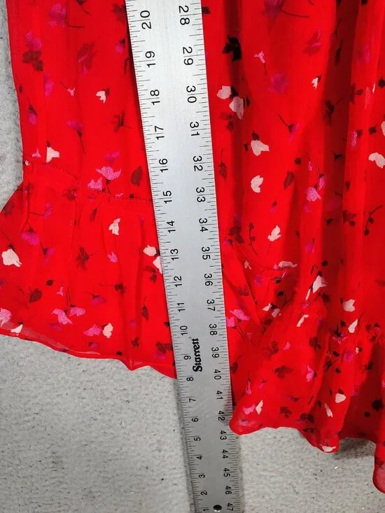 Joie Midi Dress Women's M Red Floral 100% Silk One Shoulder Asymmetrical Hem NWT - Picture 7 of 12